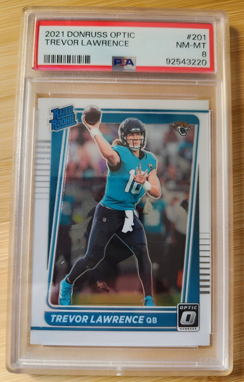 Panini 2021 Donruss Optic Trevor Lawrence Rated Rookie RC #201 Jaguars PSA 8